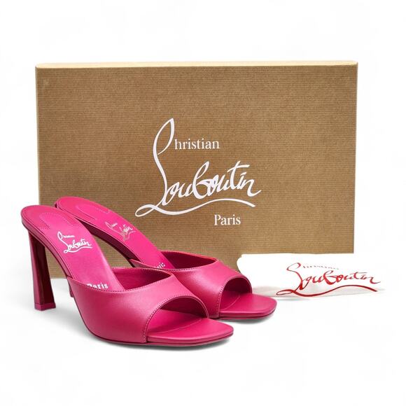 Christian Louboutin Condora 85 Leather Heeled Sandals Mules Pink EU 37.5 US 7 - Picture 1 of 7